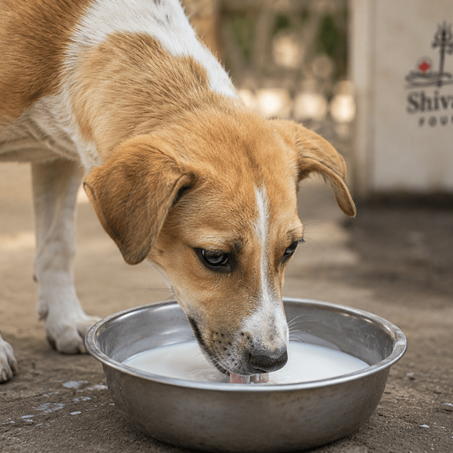dog drinking milk